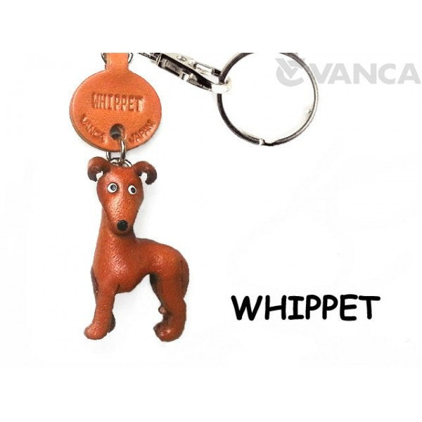 Whippet Leather Dog Keychain