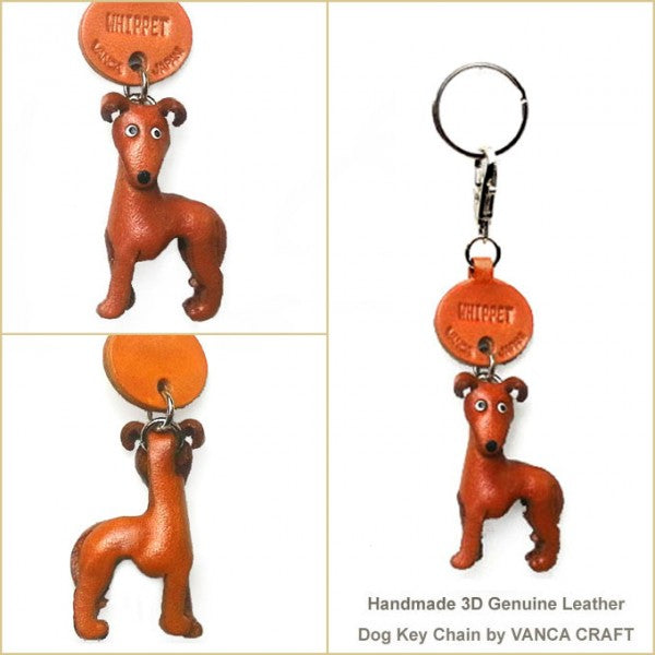 Whippet Leather Dog Keychain