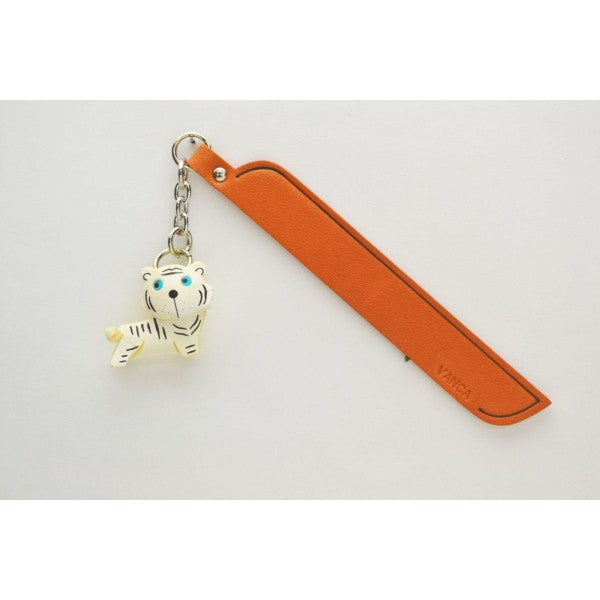 White Tiger Leather Charm Bookmarker