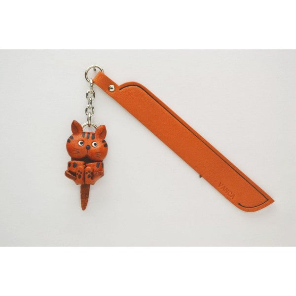 Playing Cat Tabby Leather Charm Bookmarker
