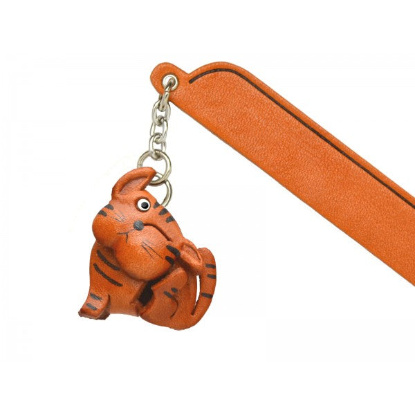 Scratching Cat Tabby Leather Charm Bookmarker