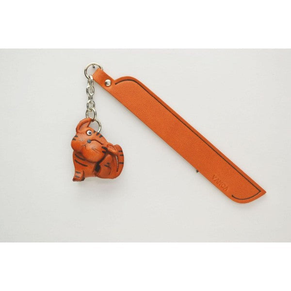 Scratching Cat Tabby Leather Charm Bookmarker