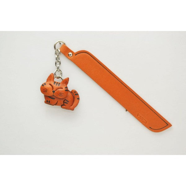 Sleeping Cat Tabby Leather Charm Bookmarker