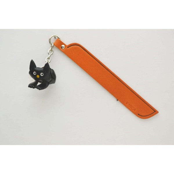 Sitting Cat Black Leather Charm Bookmarker