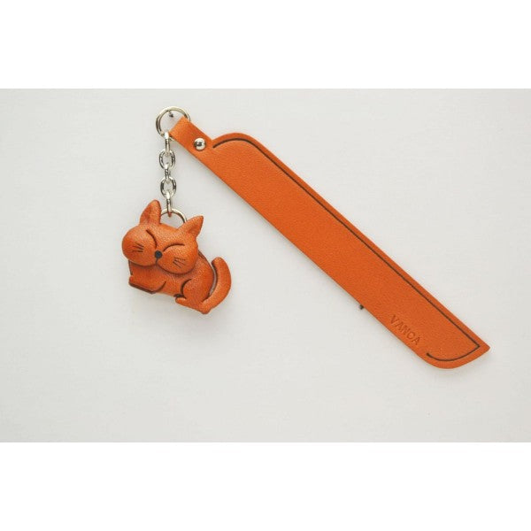 Sleeping Cat Plain Leather Charm Bookmarker