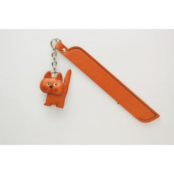 Walking Cat Plain Leather Charm Bookmarker