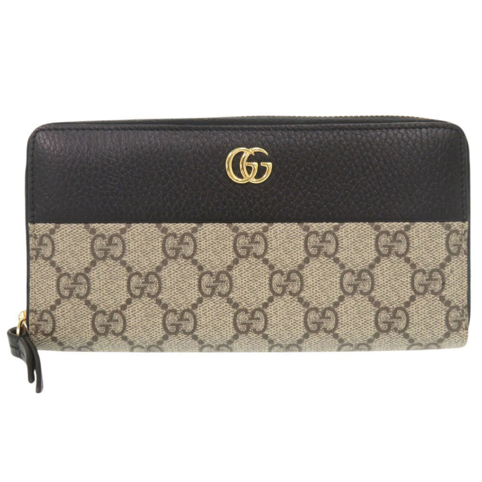 GUCCI Purse Long Wallet Double G 456117 GG Supreme Canvas Black Women