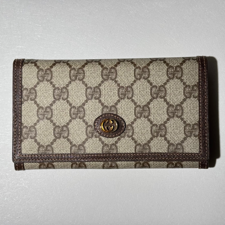 GUCCI GG Canvas Kiss Lock Long Wallet Brown Beige Women Authentic