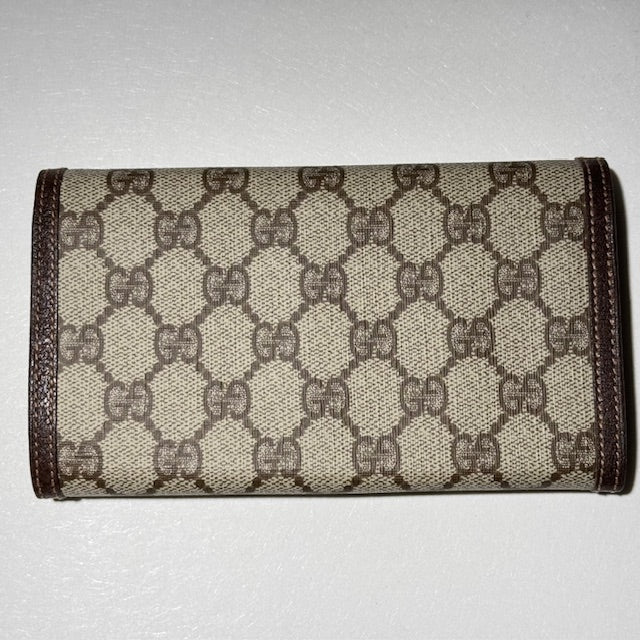 GUCCI GG Canvas Kiss Lock Long Wallet Brown Beige Women Authentic
