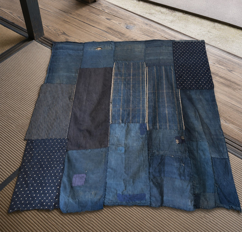 Antique Japanese BORO Indigo Futon Cover 5-Panel 59 x 61 inches