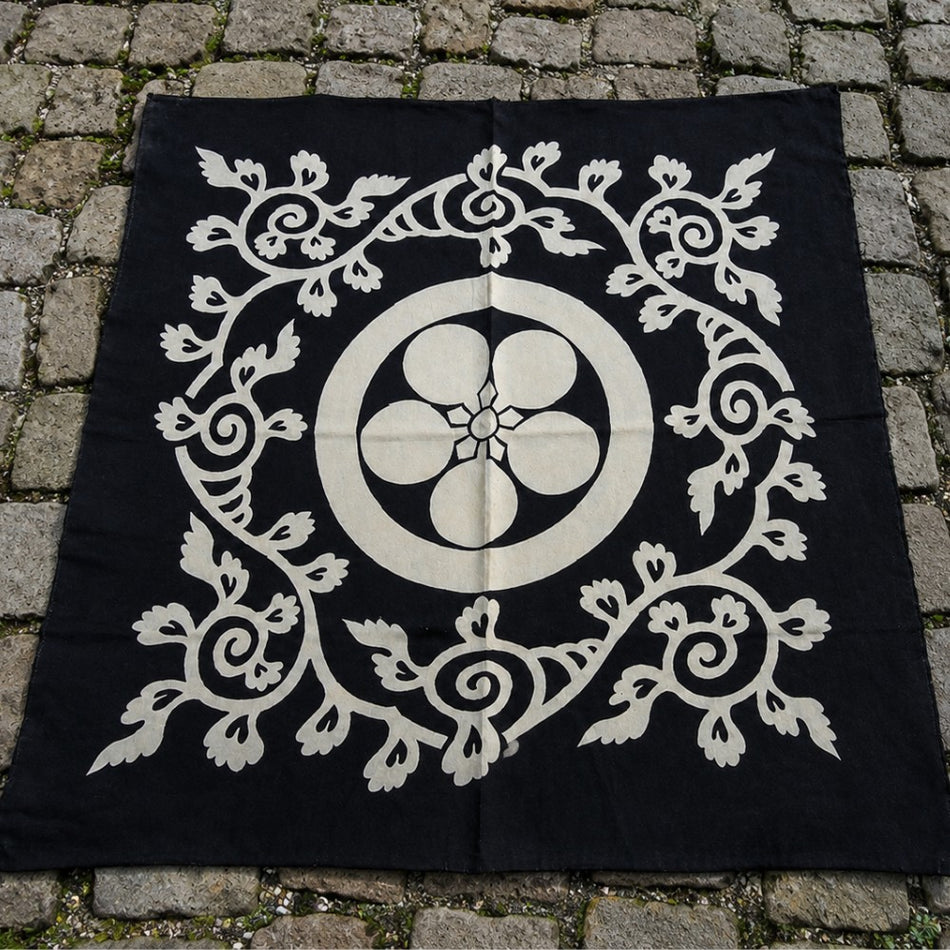 Antique Japanese Tsutsugaki Indigo Textile Family Crest Karakusa 71x66cm
