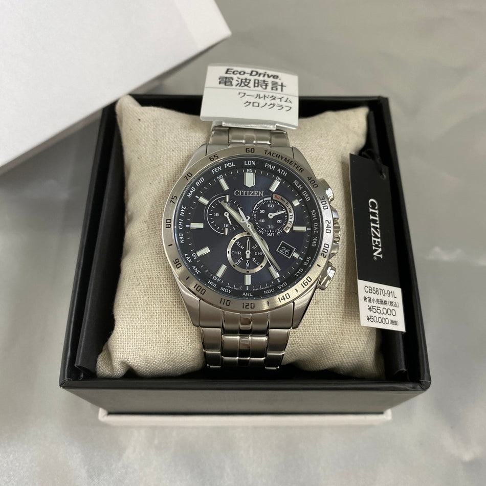 CITIZEN CB5870-91L Wrist watch Chronograph Eco Drive Navy SS Analog Men Unused