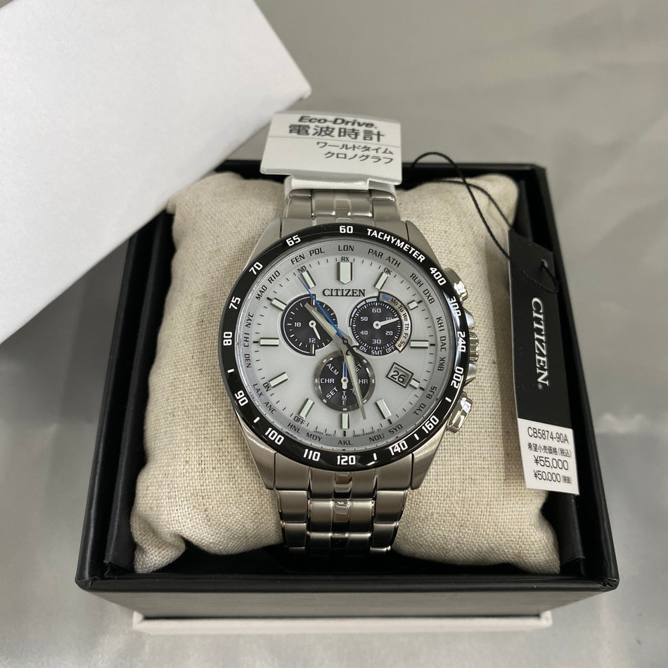 CITIZEN CB5874-90A Wrist watch Chronograph Eco Drive White SS Analog Men Unused