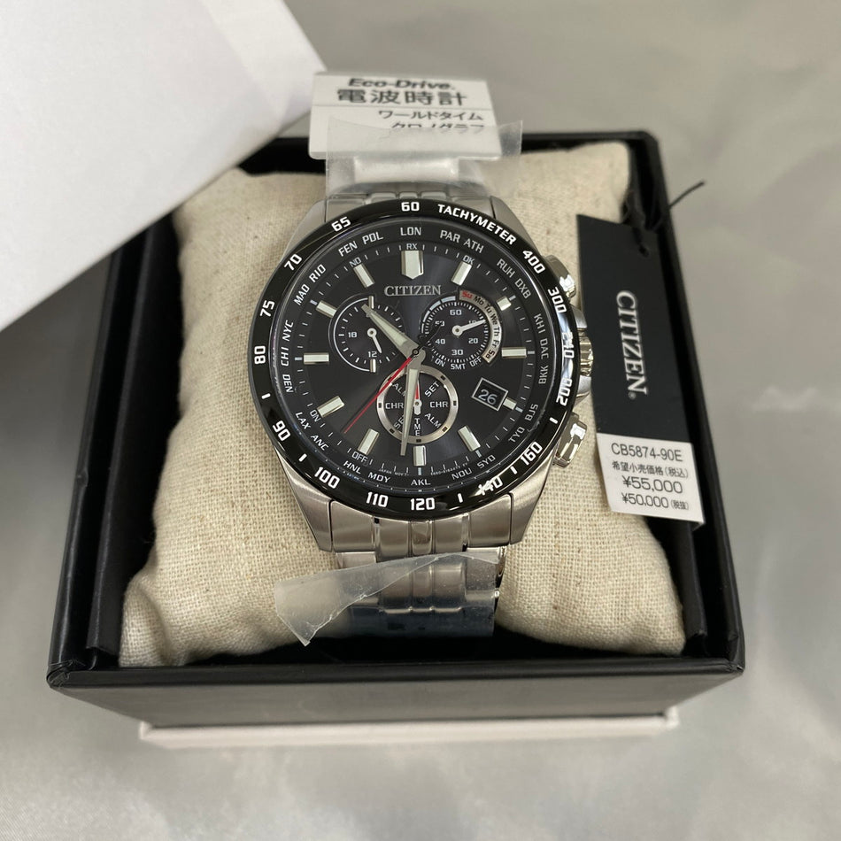 CITIZEN CB5874-90E Wrist watch Chronograph Eco Drive Black SS Analog Men Unused