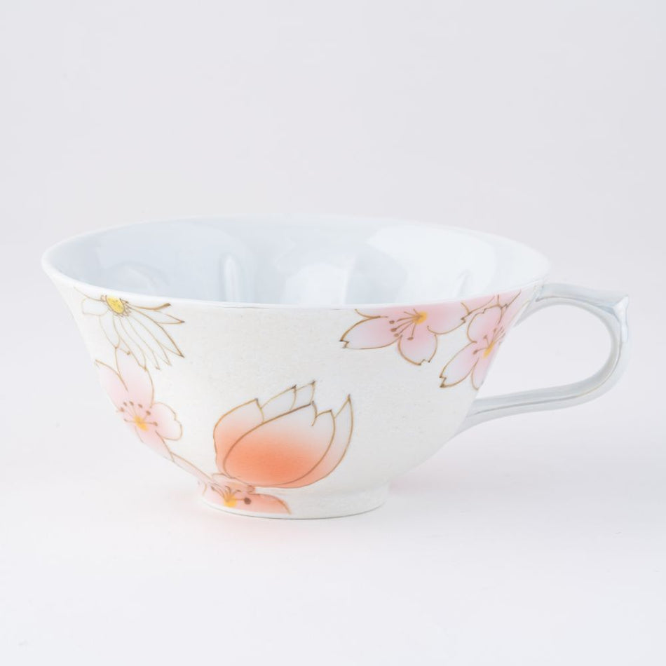 Arita ware Qingdao Cup saucer 2pieces Pottery Porcelain JAPAN Pink/White/Yellow