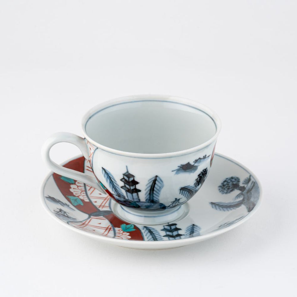 Arita ware pottery Coffee cup and saucer 2pieces White/Green/Red/Blue made JAPAN