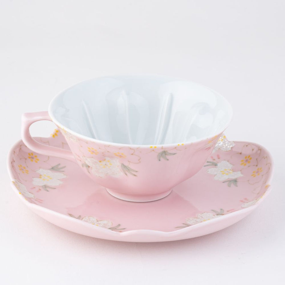 Arita warec Qingdao Cup saucer 2pieces Pottery Porcelain JAPAN Pink/White/Green