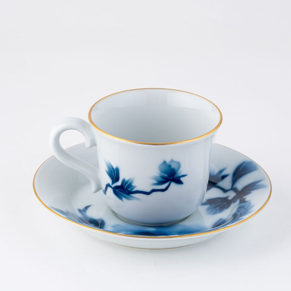 Arita ware Japanese pottery Coffee cup and saucer 2pieces White/Blue made JAPAN