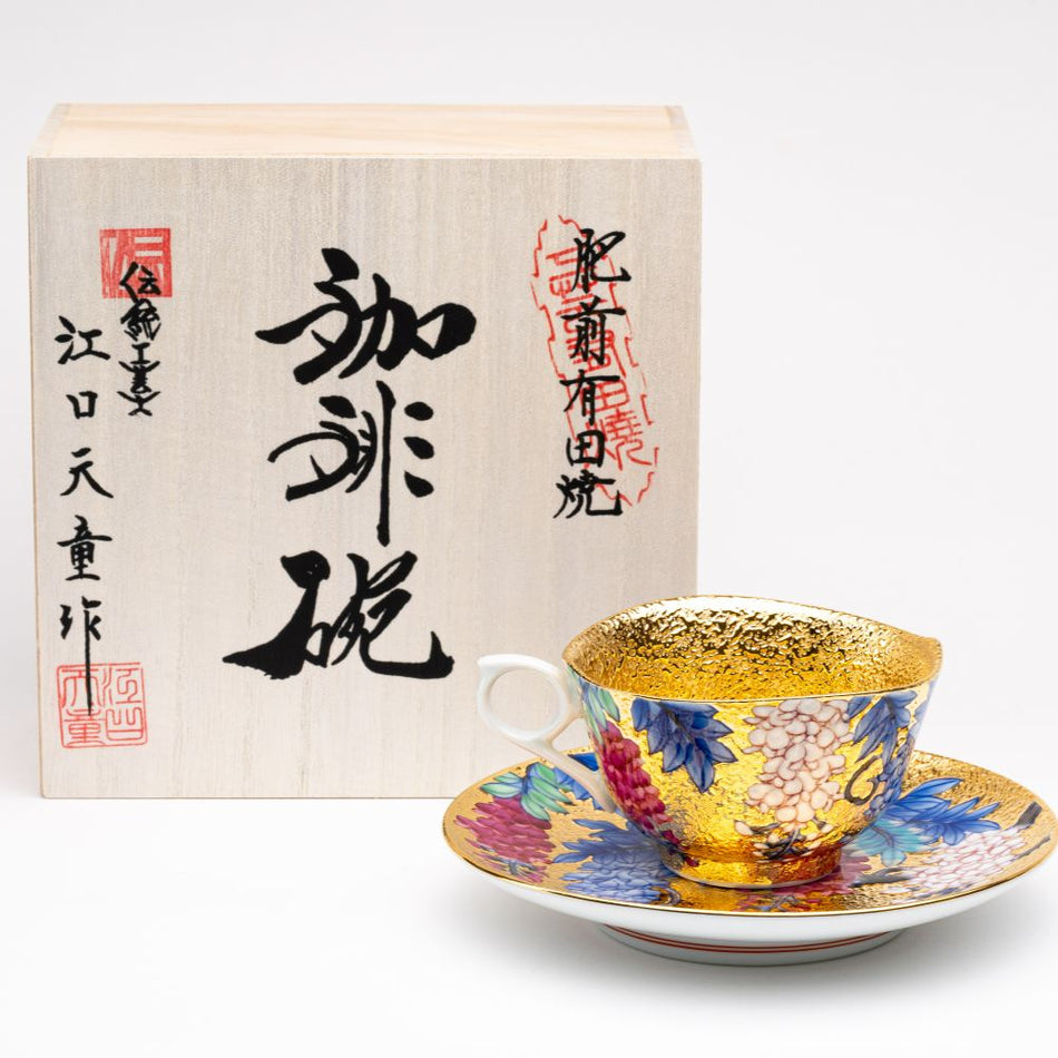 CoffeeCup & Saucers Arita ware Pottery porcelain Gold multicolor made in japan