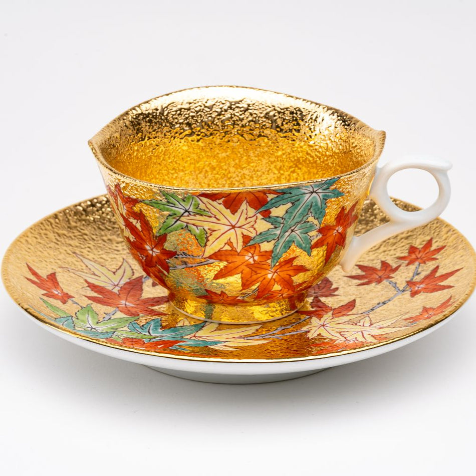 Arita wareCoffeeCup & Saucers Pottery porcelain Gold multicolor made japan 440g