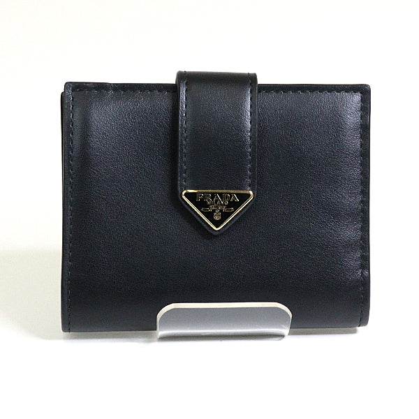 PRADA Compact wallet Purse City Calf Tab 1MV204 Leather Black/Gold Women