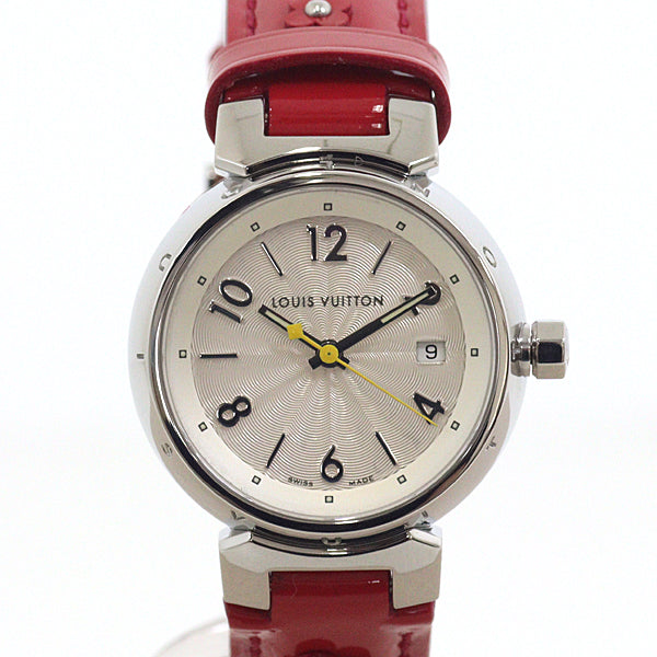 LOUIS VUITTON Q121K Tambour White Dial Quartz Women Wrist watch Silver/Red