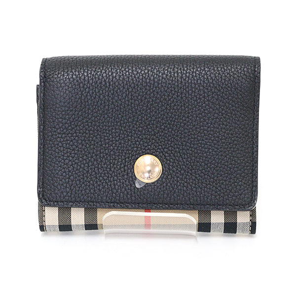 BURBERRY Tri-fold wallet Burberry Check Leather Black/Beige Women