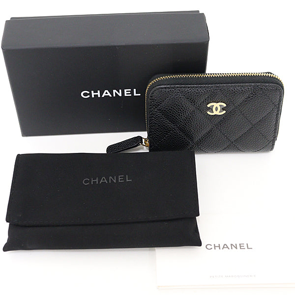 CHANEL Classic zip coin purse AP0216 Wallet Calfleather caviarskin Women Black