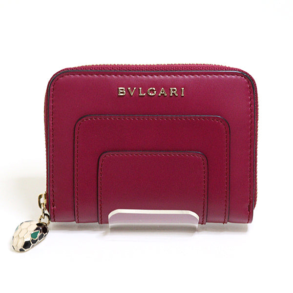 BVLGARI Walle Coin purse Serpenti Card Case Leather Women Winered