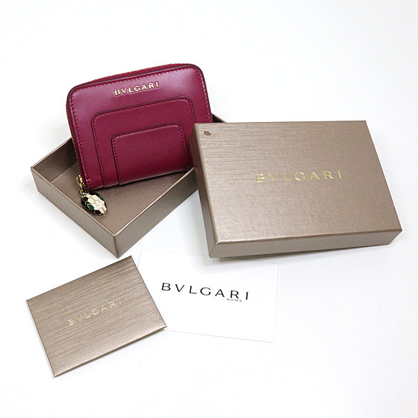 BVLGARI Walle Coin purse Serpenti Card Case Leather Women Winered