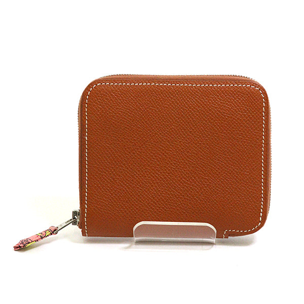 HERMES Wallet coin purse Azap compact silk in Epsom Women Gold/Red □R