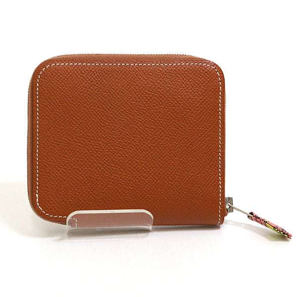 HERMES Wallet coin purse Azap compact silk in Epsom Women Gold/Red □R