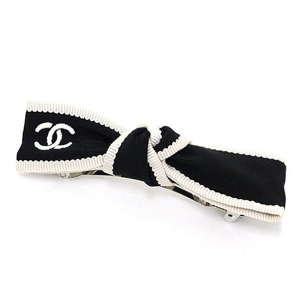 CHANEL hair clip barrette hair accessory AA9921 Silk Women Black/White