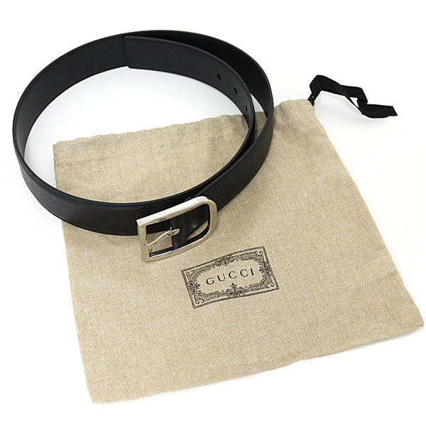 GUCCI Men's Belt Silver buckle 449716 Leather Black Size 85・34