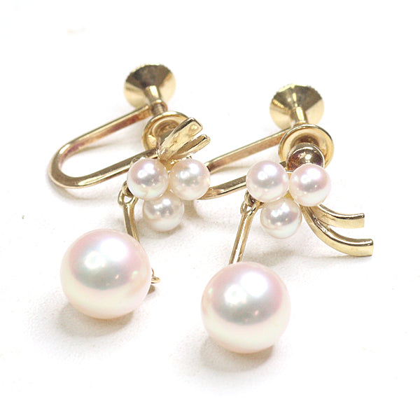 MIKIMOTO Pearl Earring Pierce Akoya Pearl K14 Yellow Gold Women