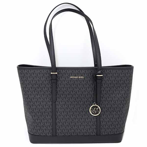 Michael Kors Tote Bag JET SET TRAVEL Top Zip Large MK Signature 35T0GTVT3V Black