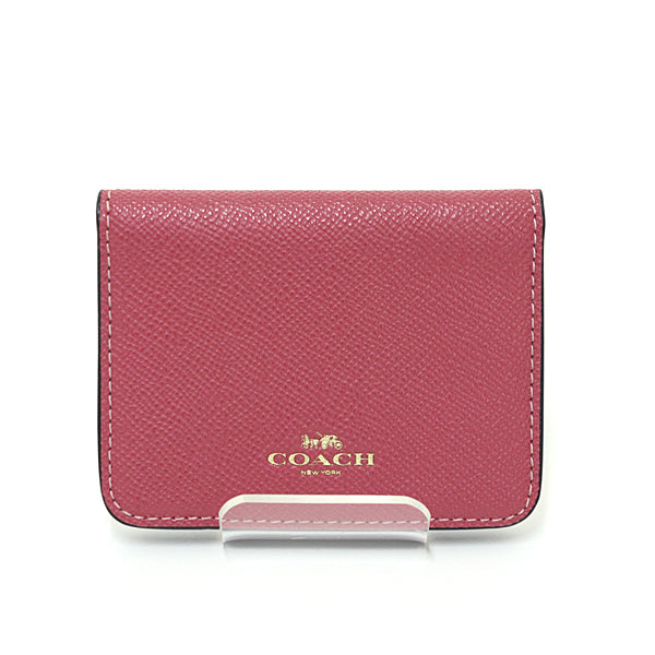 COACH Card Case with Key Ring F7790 Bifold Leather Women Pink/White