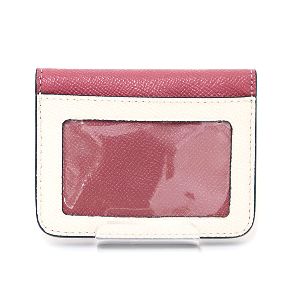 COACH Card Case with Key Ring F7790 Bifold Leather Women Pink/White