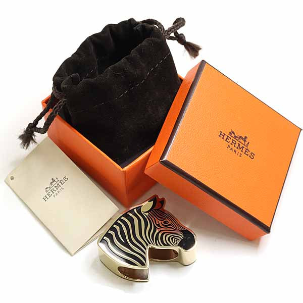 HERMES clip ring Scarf ring Zebra Women Black/Gold