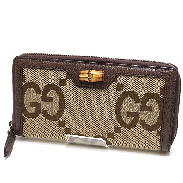 GUCCI Purse Zip Around long wallet 658634 GGcanvas×Leather Beige Women