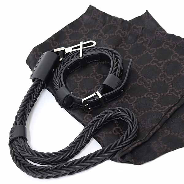 GUCCI Collar/Lead DOG 115271・214351・30 Leather Black/Silver
