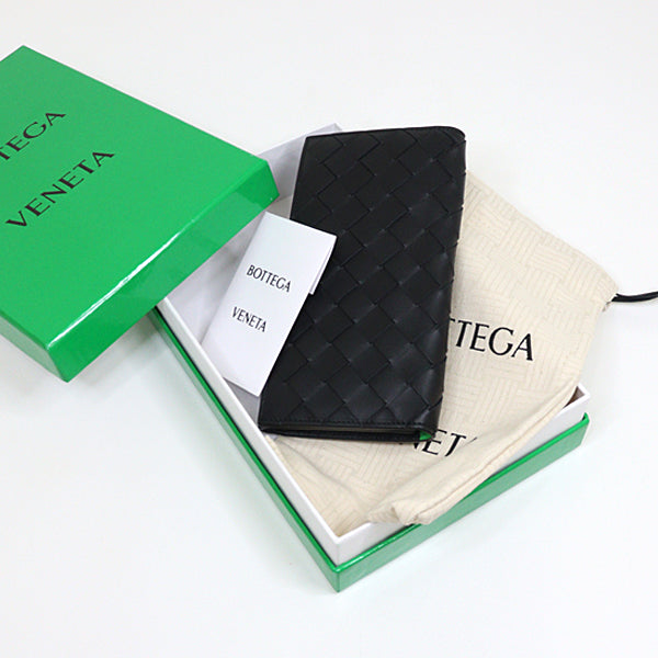 BOTTEGAVENETA Long Wallet Purse Intrecciato 749436 Leather Black/Green Men
