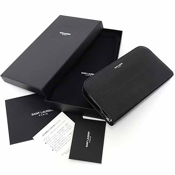 SAINT LAURENT PARIS Purse Full zip long wallet 326599-0915 Leather Unisex Black
