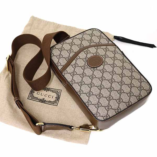 GUCCI Shoulder bag Interlocking G Sling Bag 696016 GG Supreme Canvas Men Brown