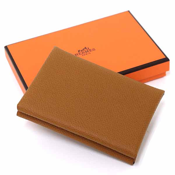 HERMES Coin purse Card Case Calvi Duo Compact Epsom Women Gold Unused