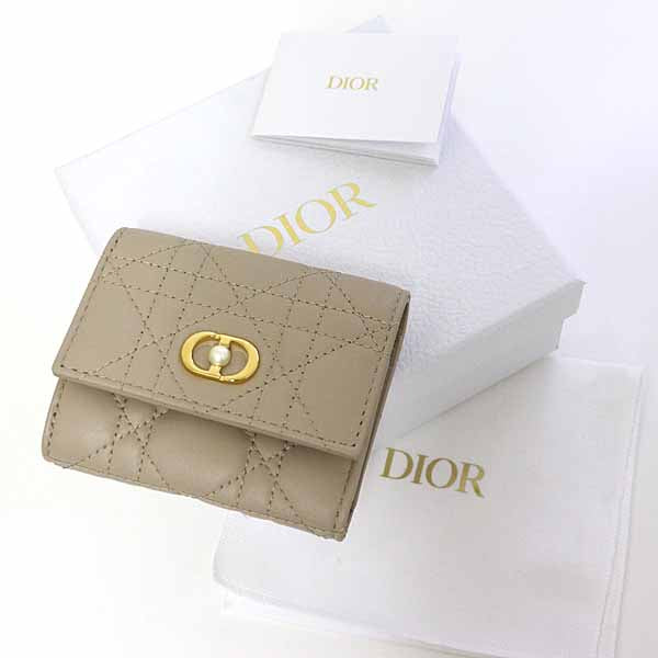 Dior Tri-fold Wallet Dior Jolie Hibiscus S3105UNJB Lambskin Women Beige
