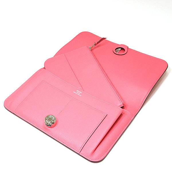 HERMES Purse Dogon GM Long Wallet Evercolor leather Women Pink Y
