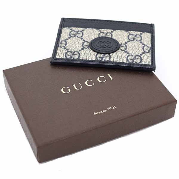 GUCCI Card Case Interlocking G 673002 GG Supreme Canvas Men Navy