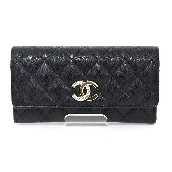 CHANEL Long Wallet Medium flap Matrasse Matt Caviar skin leather Women Black