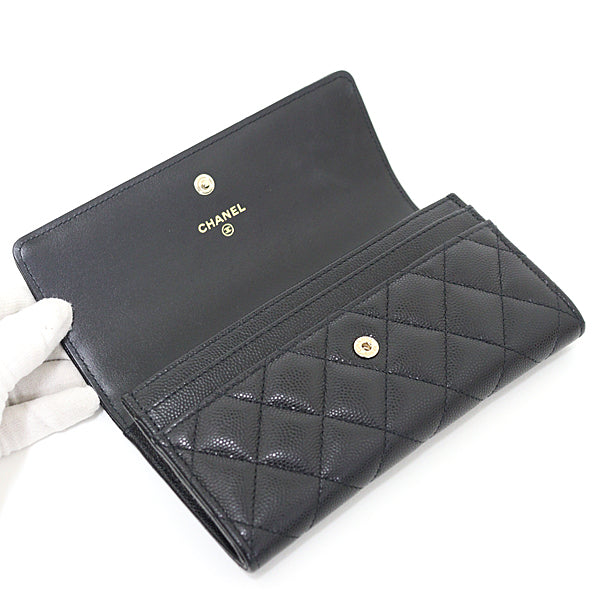 CHANEL Long Wallet Medium flap Matrasse Matt Caviar skin leather Women Black